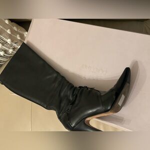 Jimmy Choo Black Leather Heeled Boots Vintage size 37.5 retail $1595 EUC